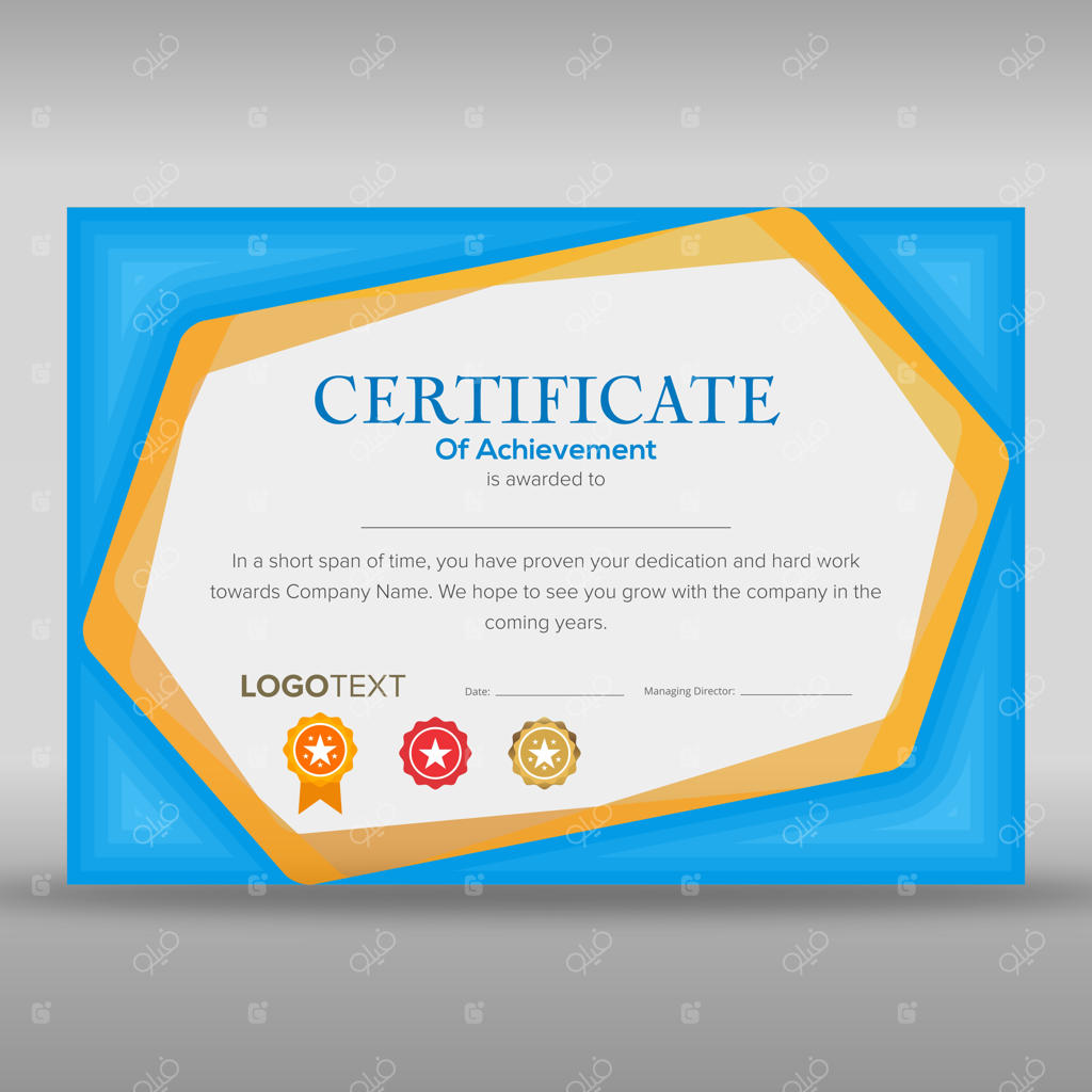 طراحی خلاقانه گواهینامه در رنگ‌های آبی و زرد