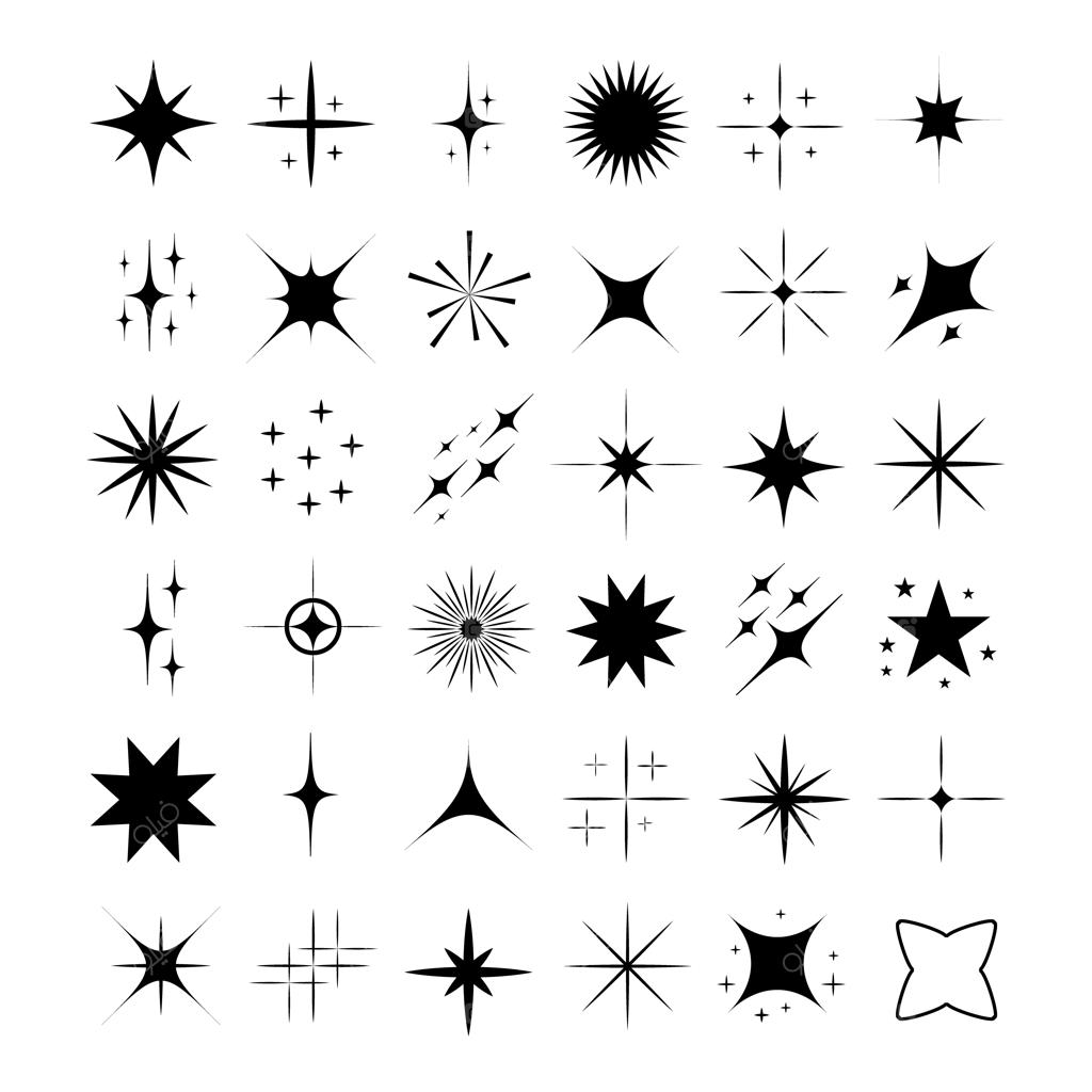 مجموعه آیکون ستاره و درخشش؛ سیلوئت‌های مینیمال و نورانی برای طراحی و دکوراسیون
