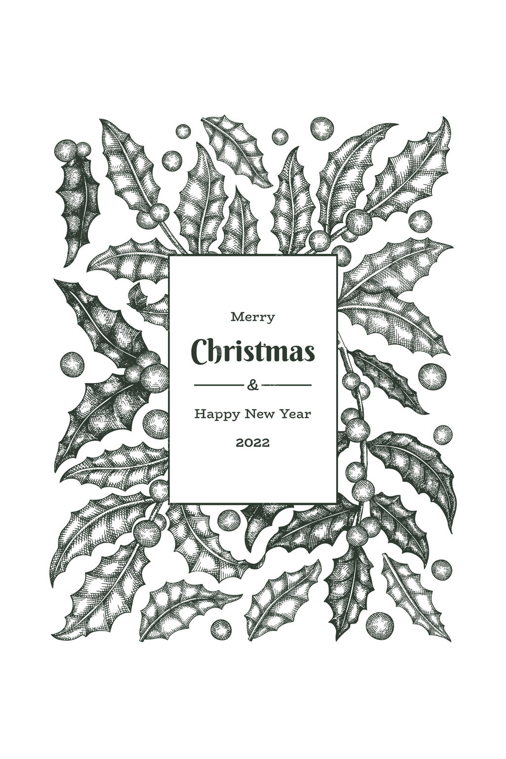 قالب طراحی کارت تبریک وکتور دست‌کشیده کریسمس: طراحی قدیمی با گیاهان زمستانی برای بنر کریسمس