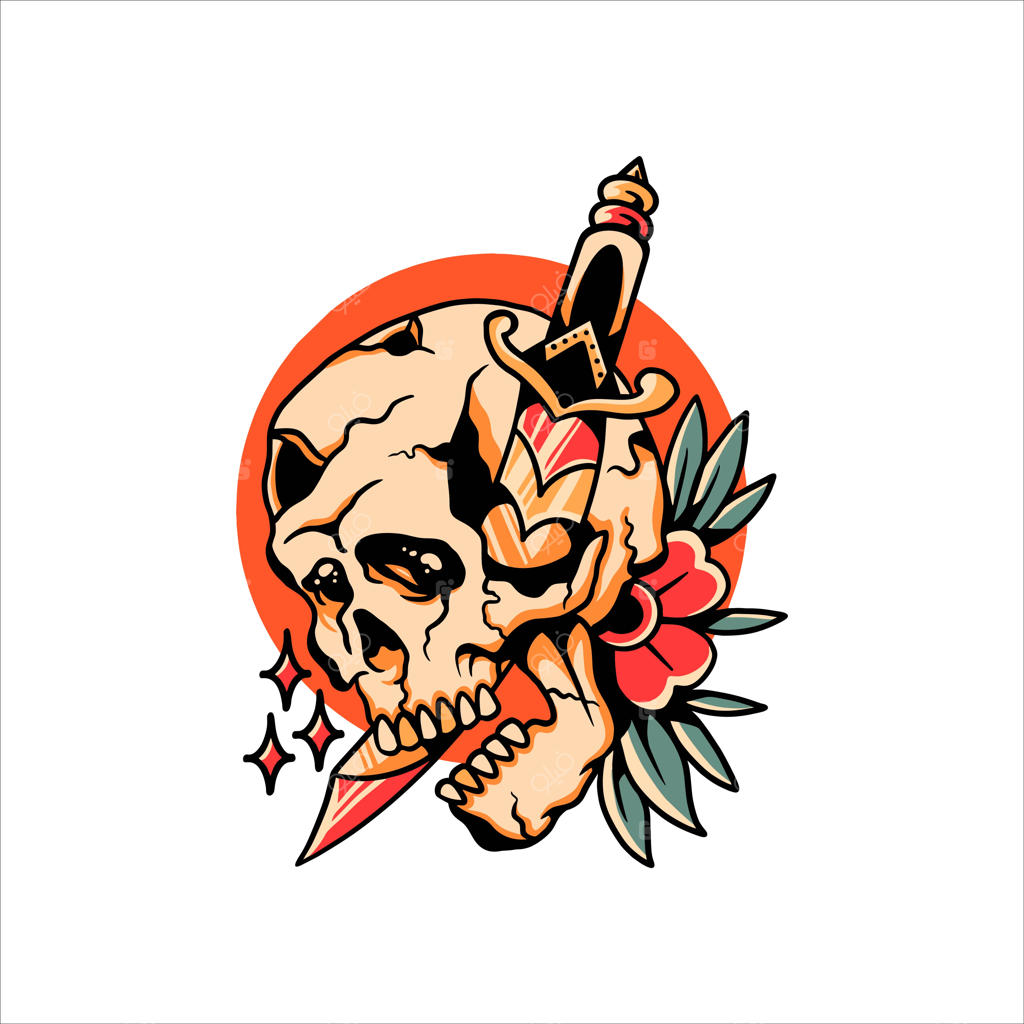 طراحی وکتور خالکوبی جمجمه شکسته