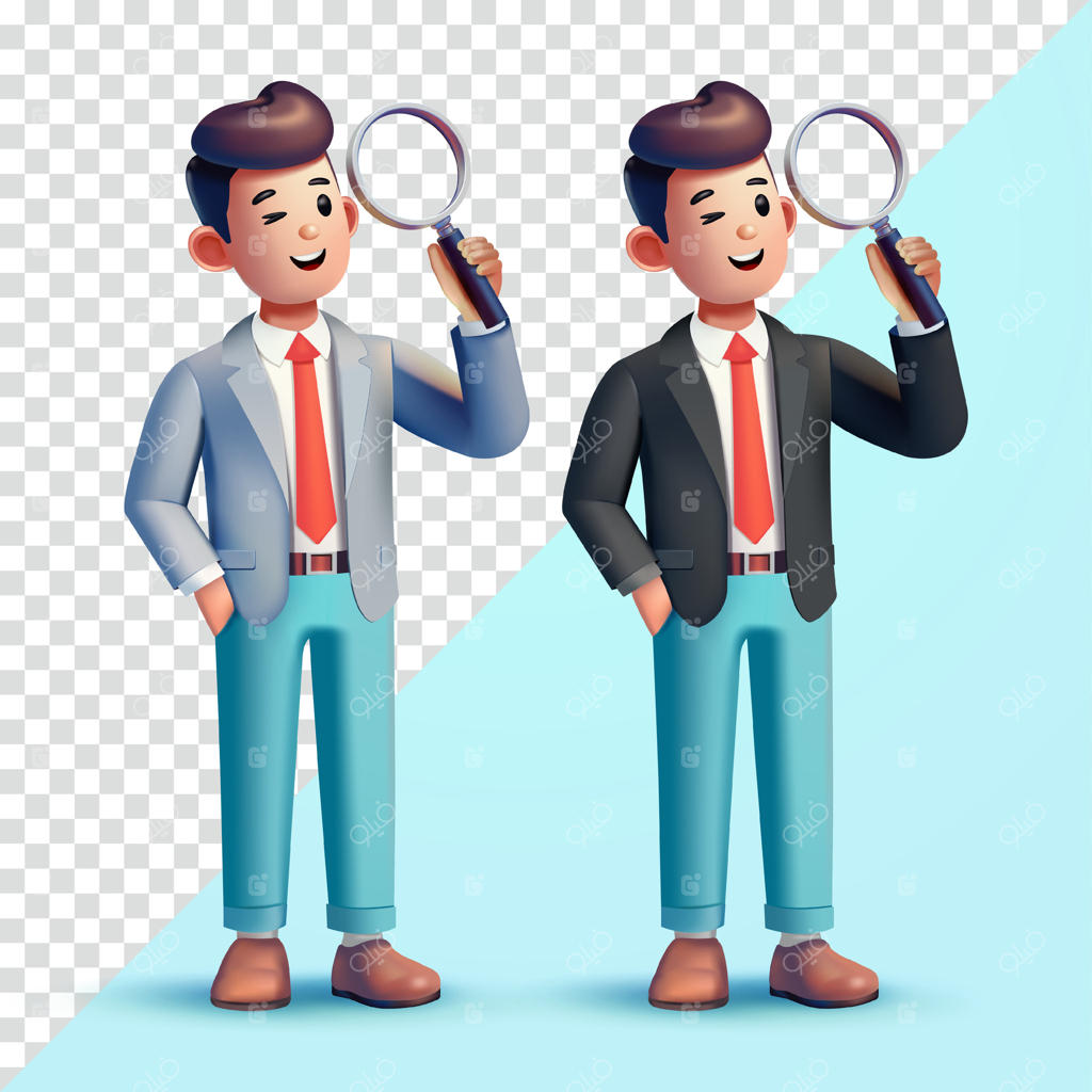 مرد اداری با ذره بین: سه‌بعدی و مناسب برای تجارت، شغل و عناصر طراحی