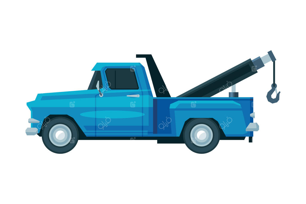 تصویرسازی تخت از ماشین یدک‌کش آبی، خودروی نجات، و خدمات امداد جاده‌ای