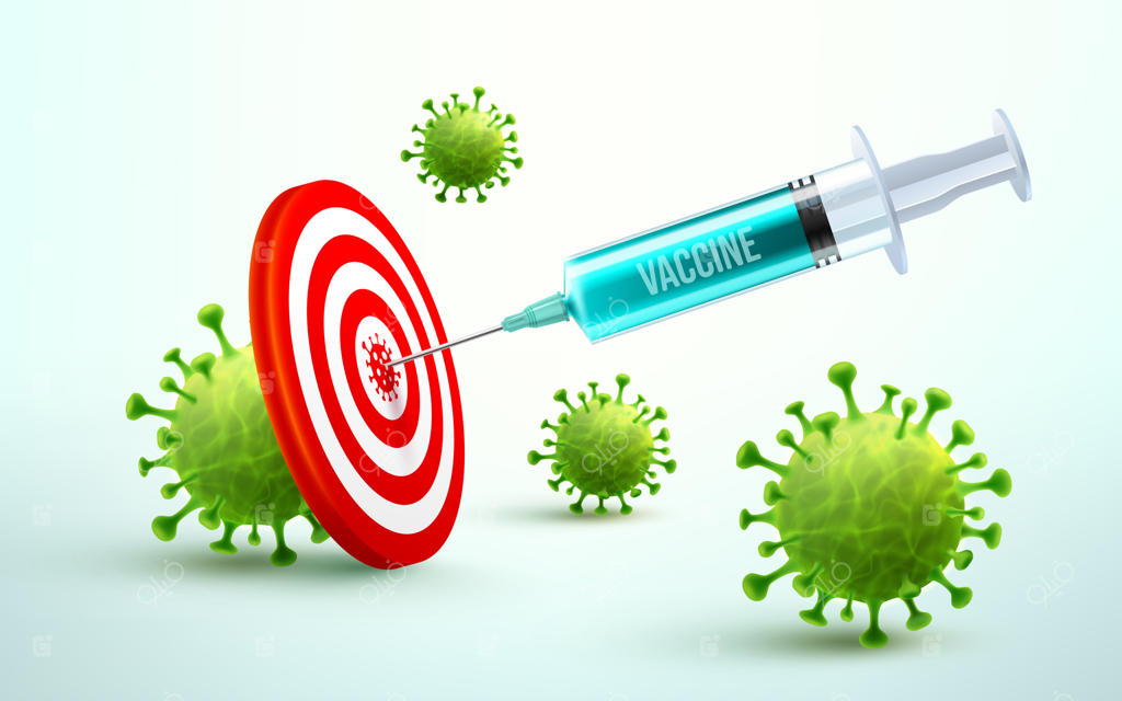 واکسن کرونا و سرنگ: تزریق برای نشانه‌گیری و ایمنی. ابزار تزریق آبی برای درمان و جلوگیری از کووید19.