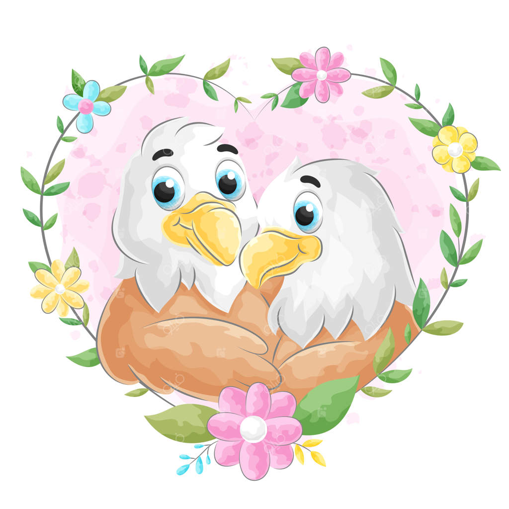 نقاشی آبرنگی عقاب بامزه با قاب گل و برگ‌ها