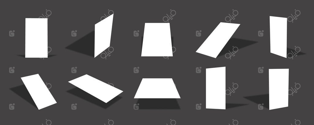 مجموعه‌ای از ماکاپ‌های کارت کاغذی باریک سفید در نماها و زوایای مختلف