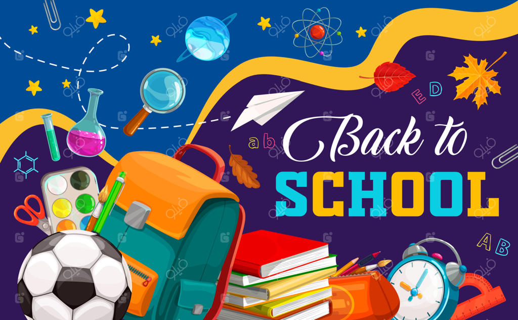 بنر بازگشت به مدرسه و لوازم التحریر آموزشی