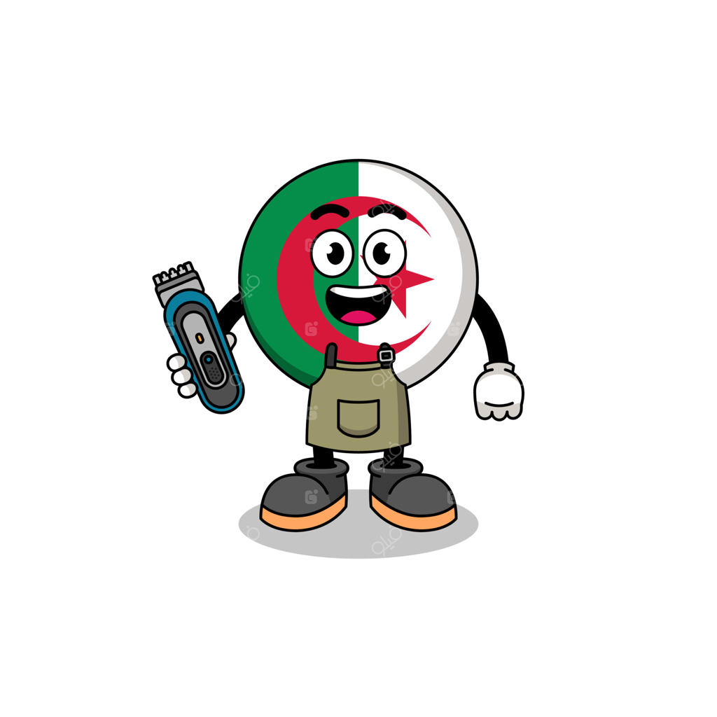 تصویر کارتونی پرچم الجزایر به عنوان آرایشگر مرد