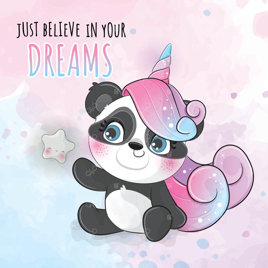 تصویر بامزه پاندا تک‌شاخ با ستاره - شخصیت پاندا آبرنگی بامزه