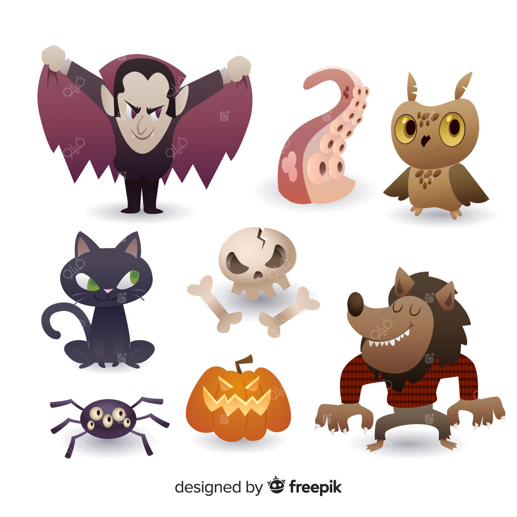 مجموعه‌ای از عناصر کارتونی واقع‌گرایانه برای هالووین