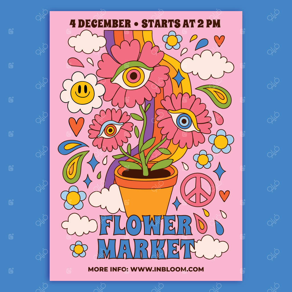 قالب پوستر بازار هیپی به سبک طراحی ساده