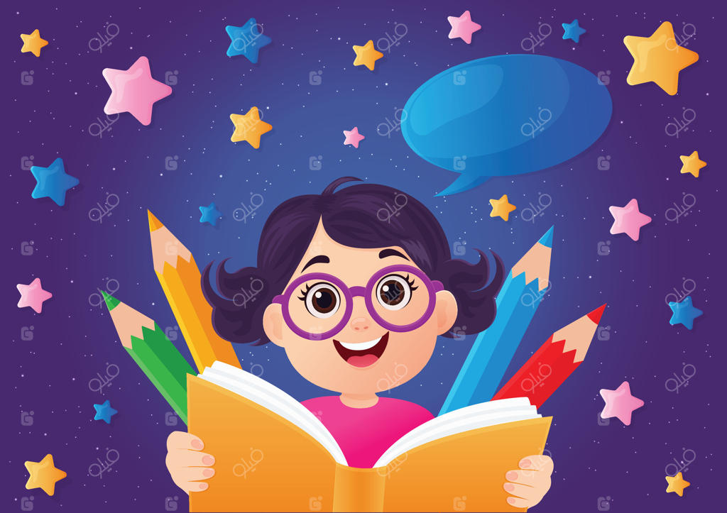 دختری شاد در حال خواندن کتابی رنگارنگ