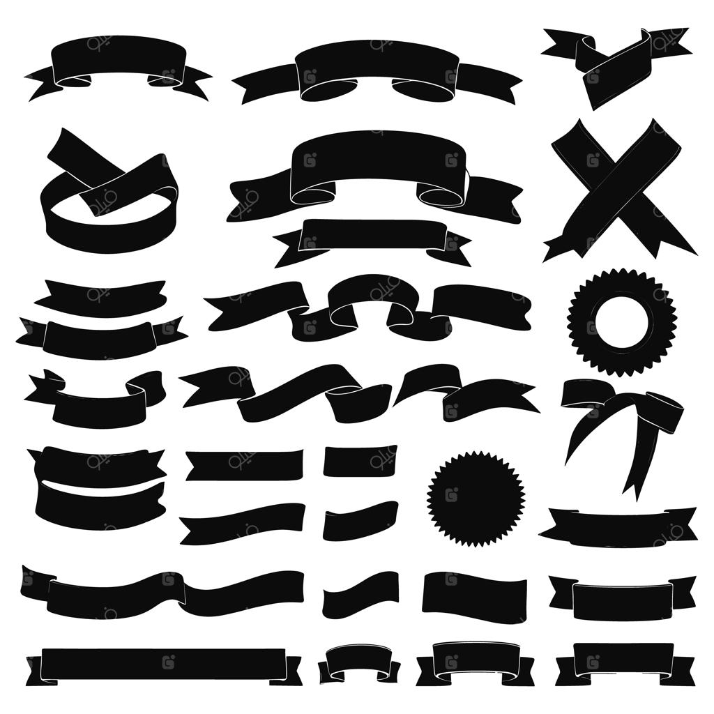 مجموعه وکتور طرح‌های سیاه و سیلوئت روبان و بنر