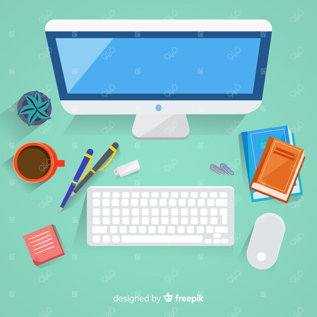 نمای از بالای میز کار مدرن با طراحی تخت