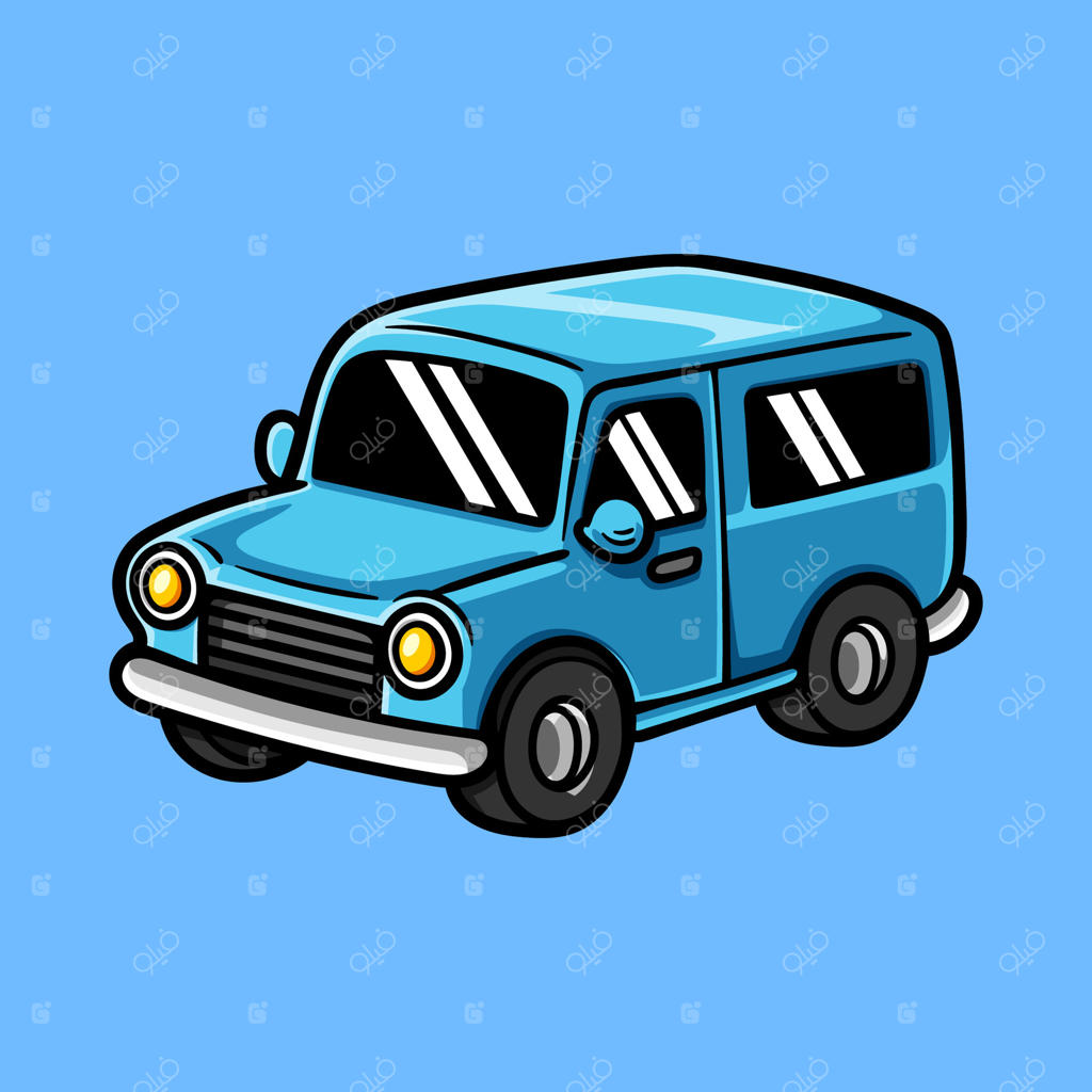 خودروی خانوادگی شاد و رنگارنگ - طراحی کلاسیک و وینتیج به سبک کارتون و خطی