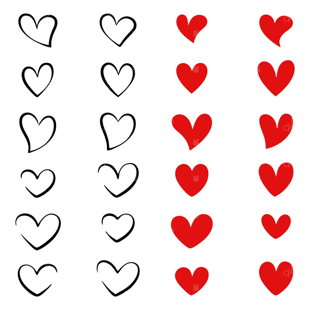 مجموعه طرح‌های دستی قلب به رنگ مشکی و قرمز