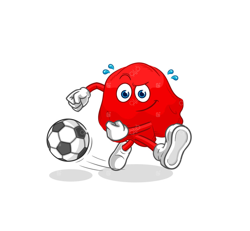 وکتور کارتون ماسکوت: پارچه قرمز در حال شوت کردن توپ