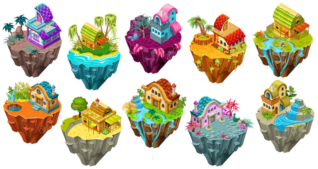 طراحی خانه روستایی ایزومتریک و عناصر آن.