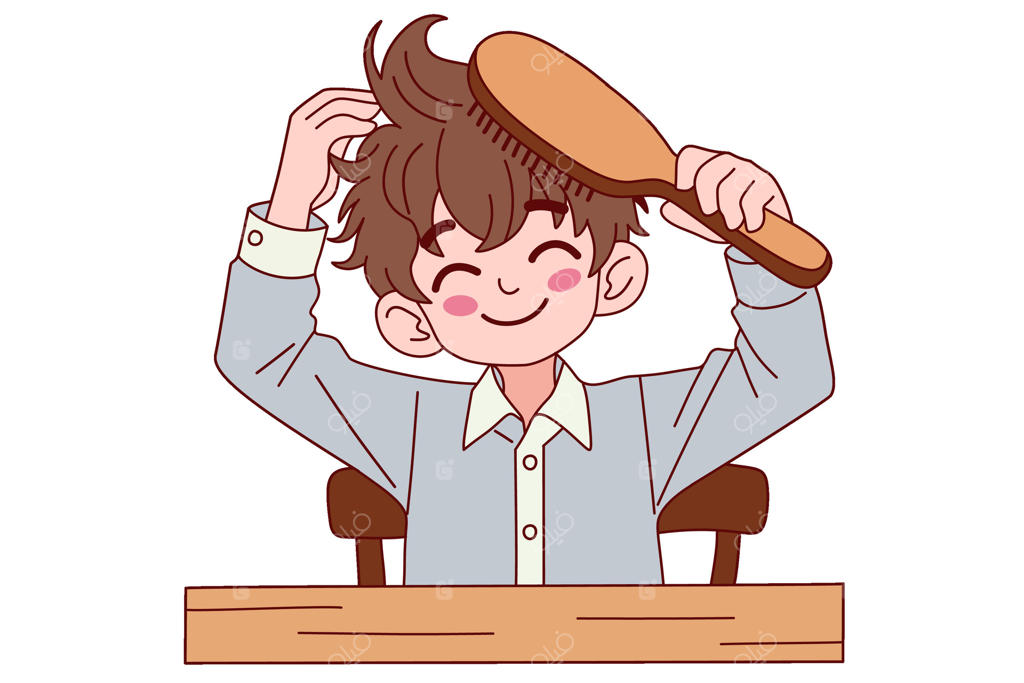 مرد در حال شانه کردن موهایش؛ کلیپ‌آرت کارتونی