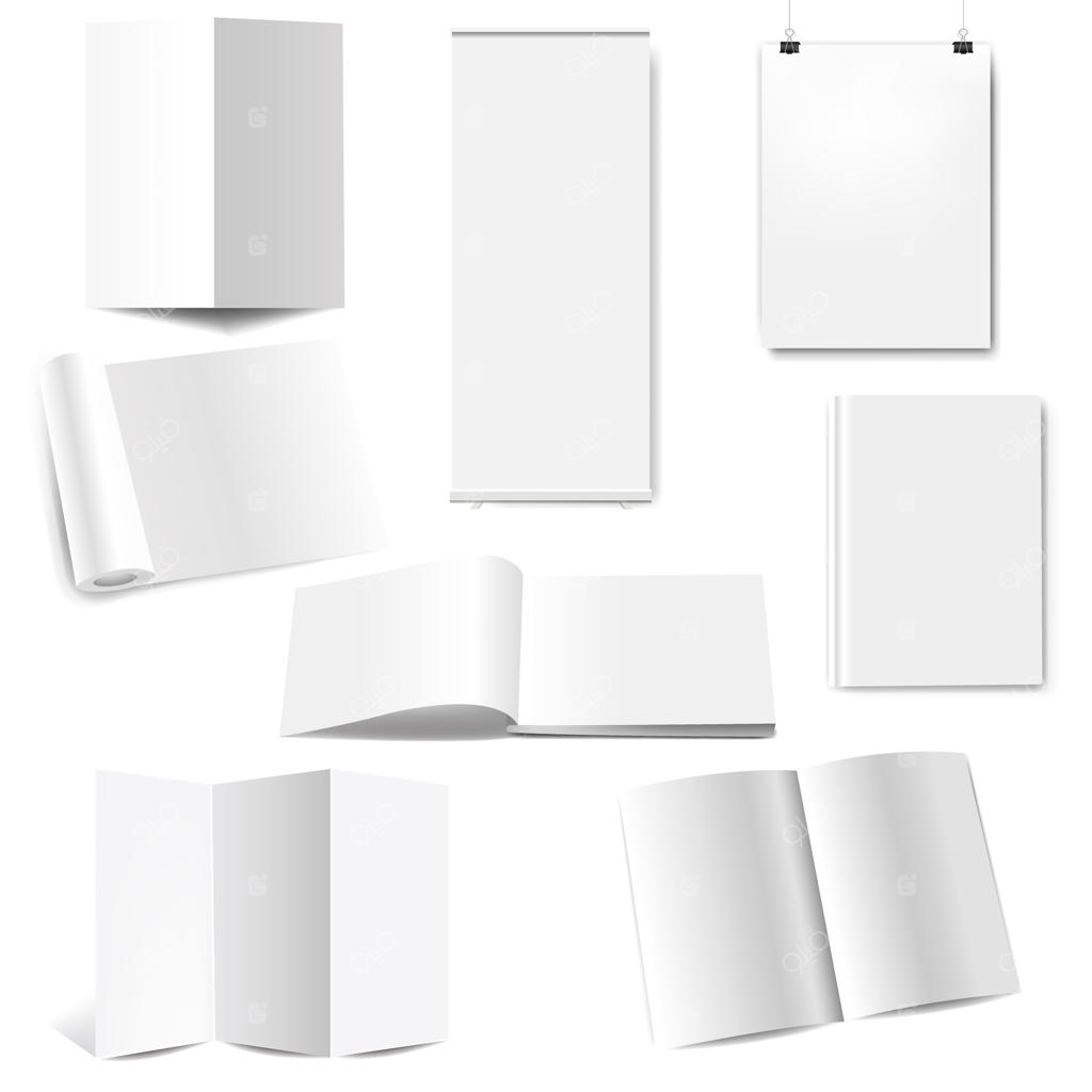 تصویرسازی مجموعه بنرهای رول‌آپ خالی، ایزوله در پس‌زمینه سفید با مش گرادینت