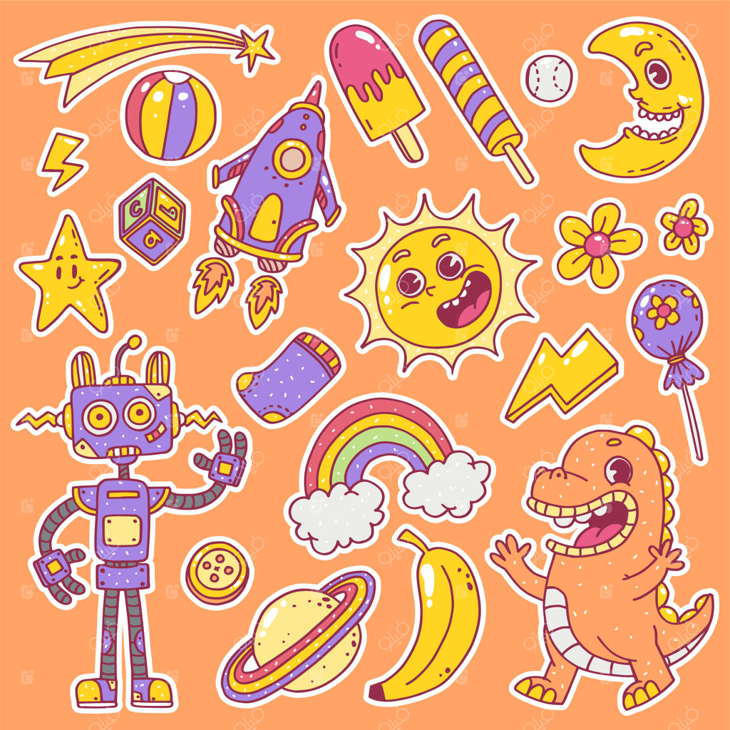 مجموعه برچسب کارتونی و دست‌کشی شده