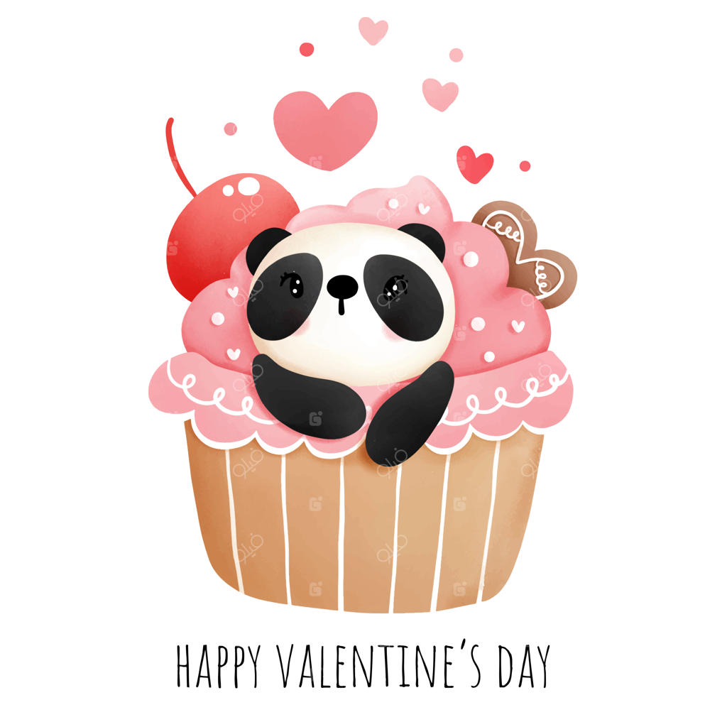 کاپ‌ کیک ولنتاین با طرح پاندای کارتونی، تصویر برداری شده