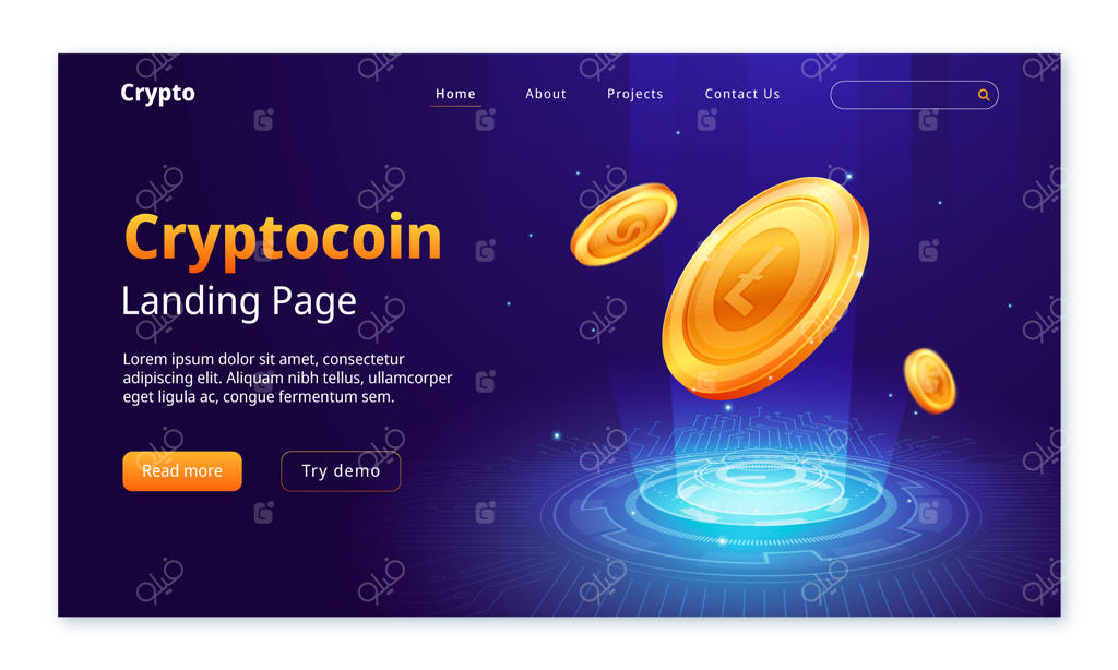 قالب صفحه فرود ارز دیجیتال با طراحی گرادیان