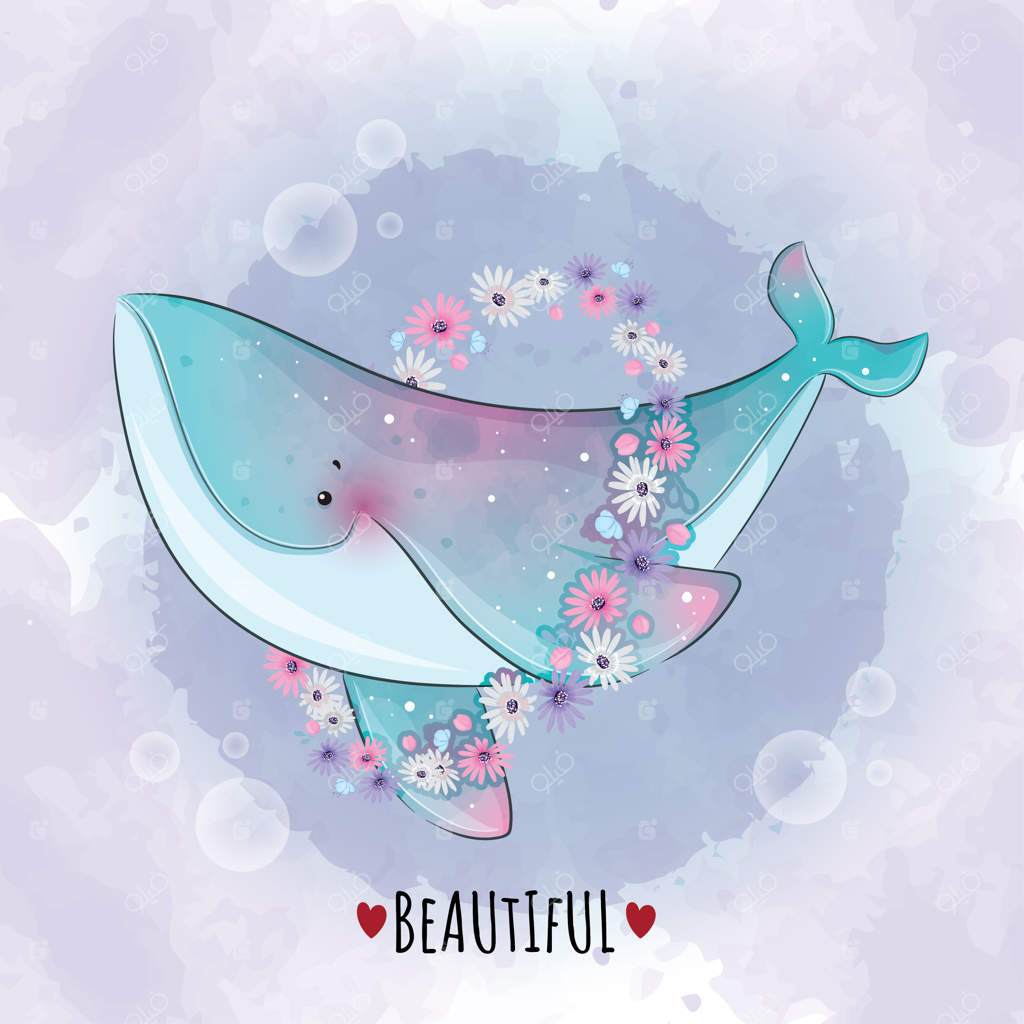 تصویر زیبای نهنگ جادویی و دوست‌داشتنی با پس‌زمینه