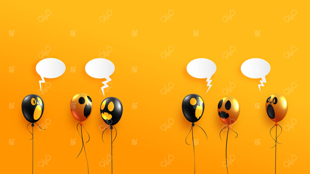 بادکنک‌های شبح هالووین روی زمینه نارنجی - بنر هالووین مبارک