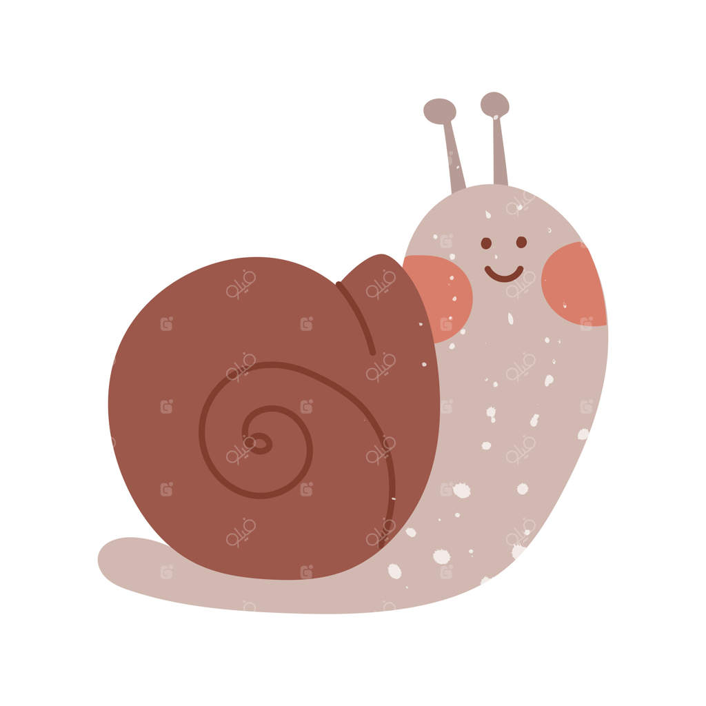 حلزون بامزه با لبخند و بافت خاص. تصویر شاد و ساده. حشره‌ای در باغ. مناسب برای چاپ، بسته‌بندی، پوستر، وبلاگ و پروژه‌های کودکانه یا طبیعت با سبکی دلنشین.