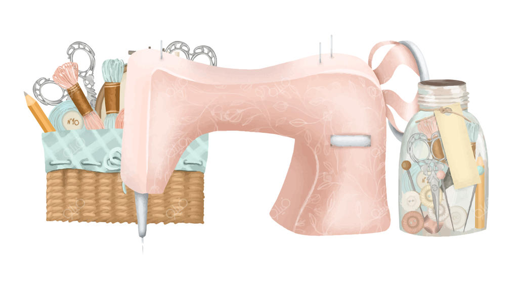 چرخ خیاطی وینتج صورتی به همراه لوازم گلدوزی و سوزن دوزی