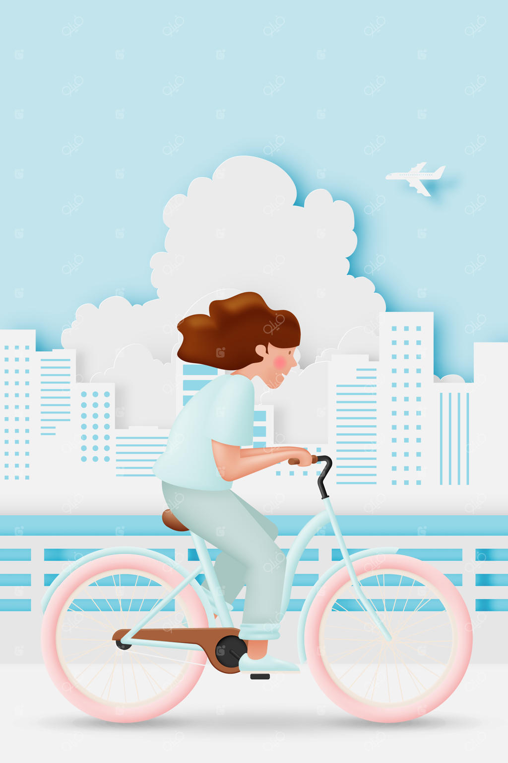 روز جهانی دوچرخه و روز بدون خودرو با طرح مفهومی وکتور در سبک رنگ‌های پاستلی