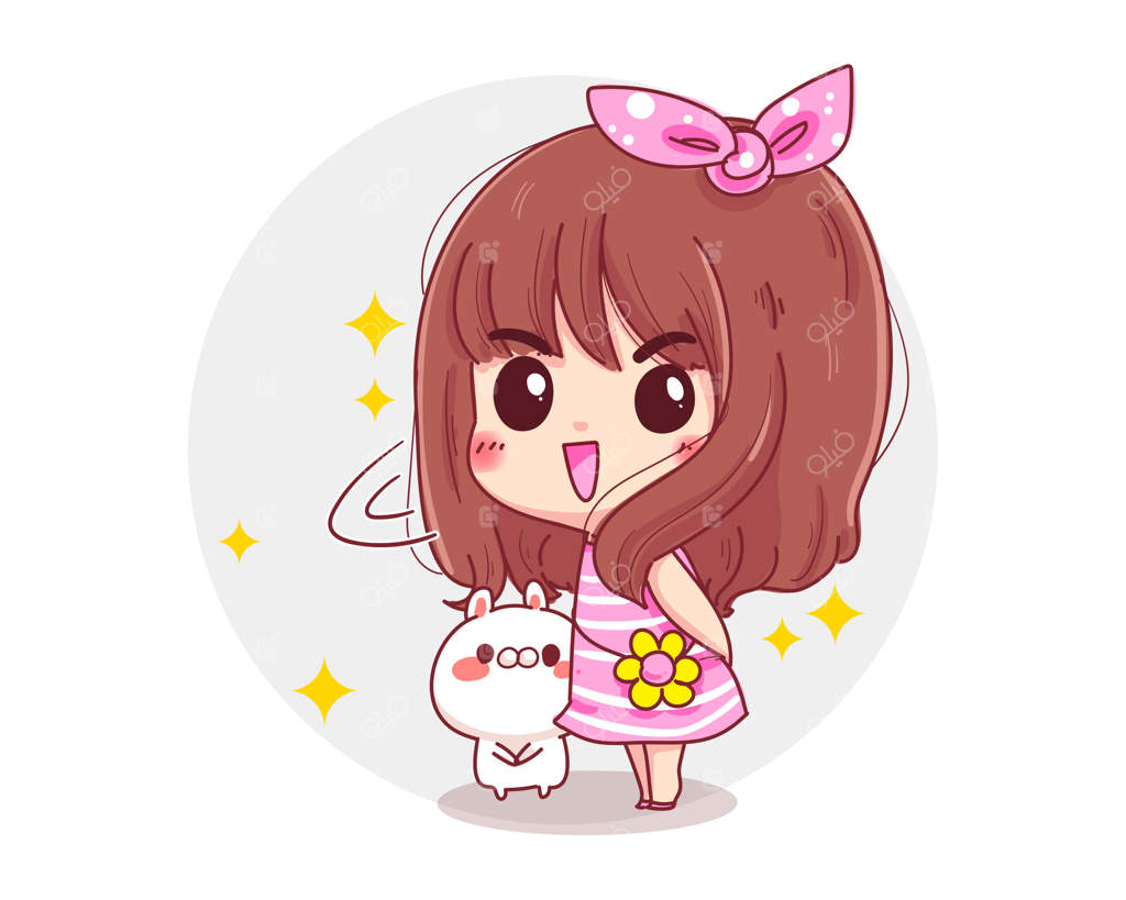 شخصیت دختر بامزه و خرگوش سفید با مفهوم روز شادی در پس‌زمینه سفید.