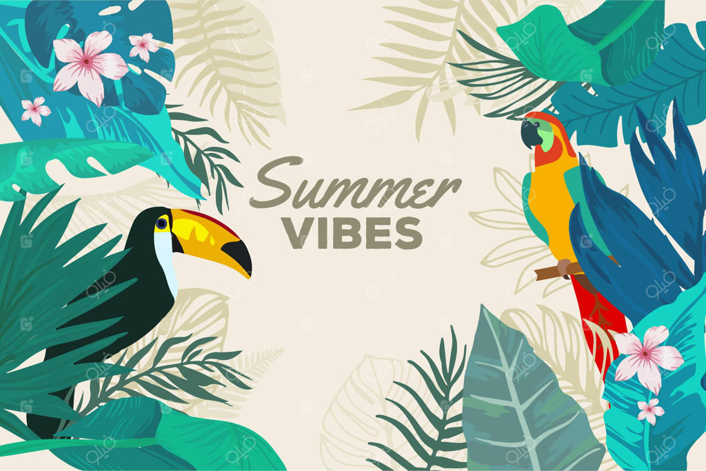 پس‌زمینه تابستانی با توکان و پرنده