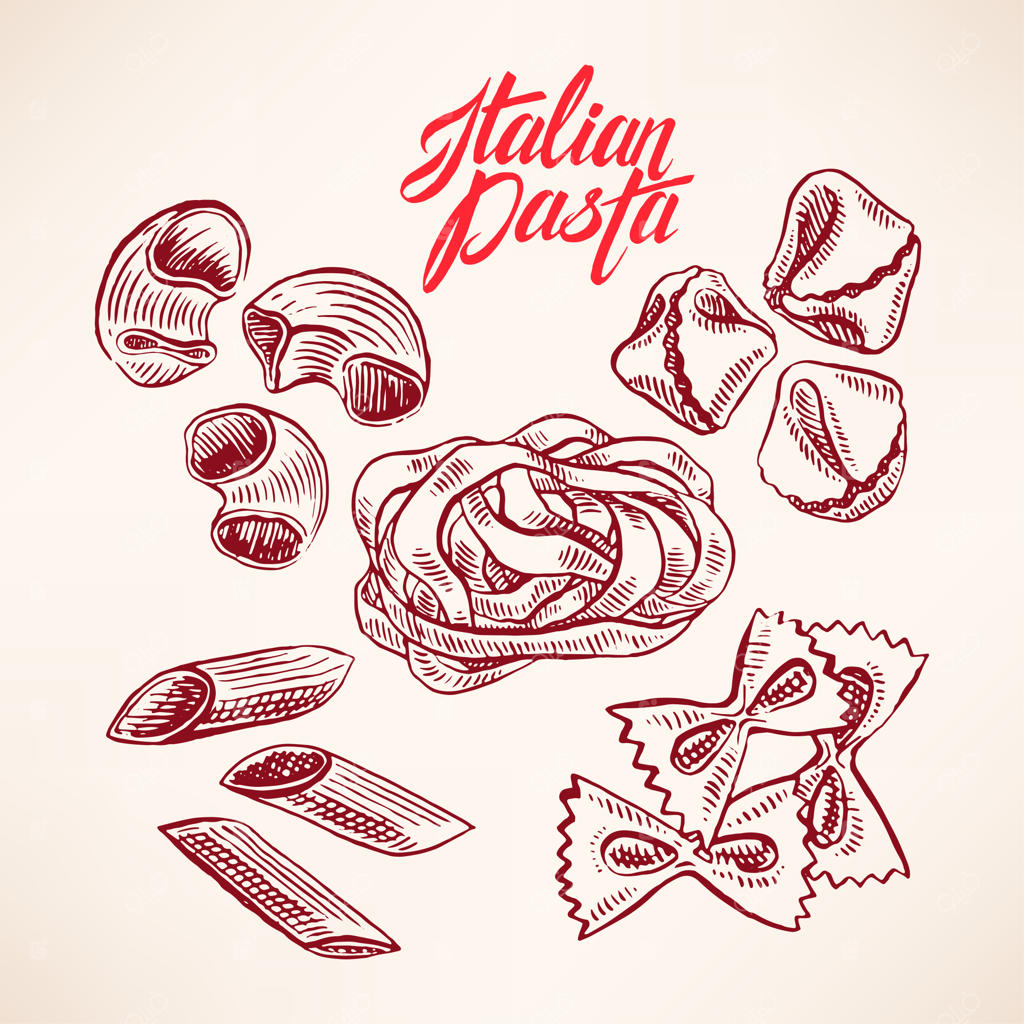 مجموعه‌ای از انواع مختلف پاستا