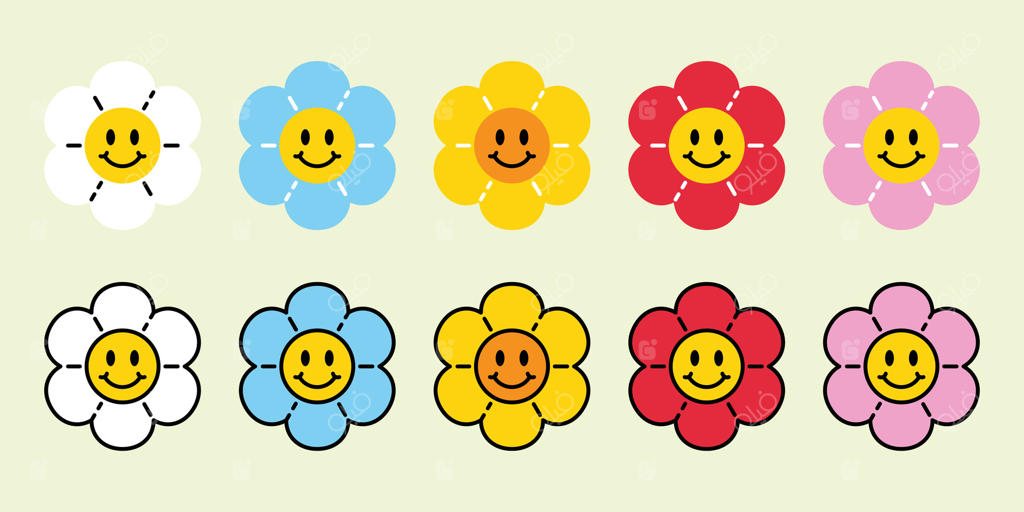 نماد لوگوی گل مروارید شخصیت کارتونی برگ گیاه باغ جنگل طراحی دستی مجزا