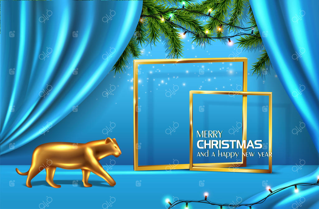 بنر پس‌زمینه واقع‌گرایانه کریسمس و سال نو - کارت پستال آبی