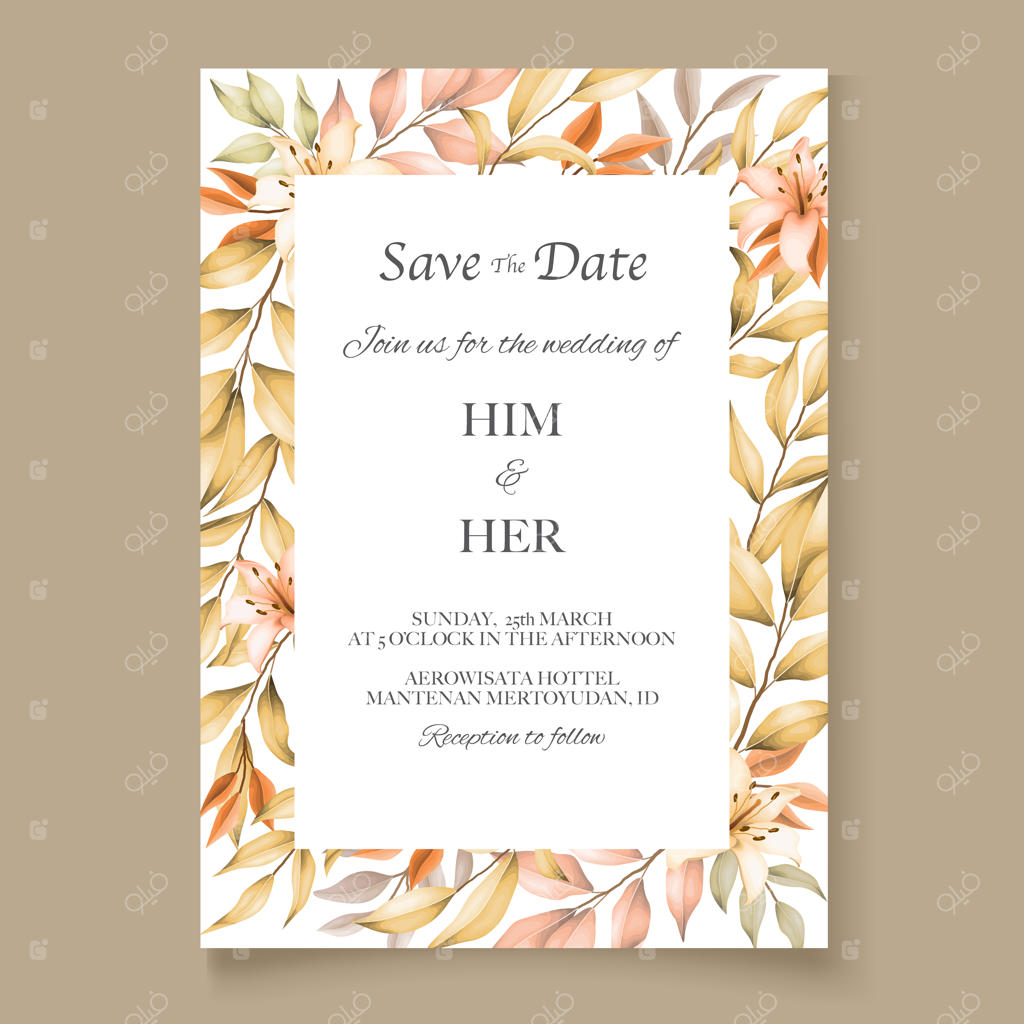 پترن کارت دعوت عروسی با برگ‌های پاییزی