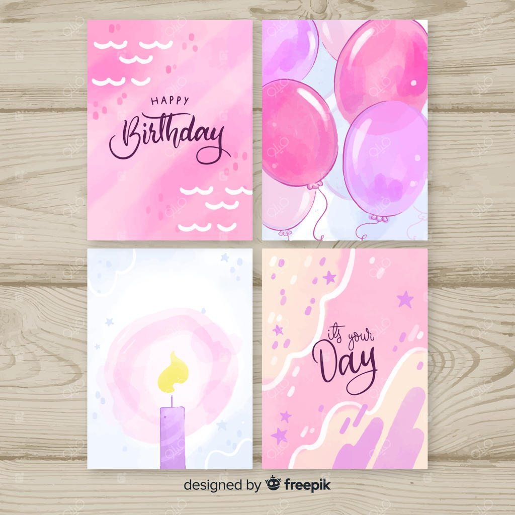 مجموعه کارت‌های تولد به سبک آبرنگ