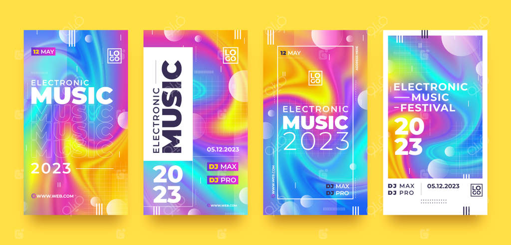 استوری‌های اینستاگرام موسیقی الکترونیک با رنگ‌بندی گرادیان‌دار