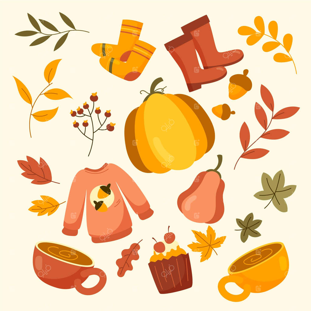 مجموعه تزئینات پاییزی دستی طراحی شده