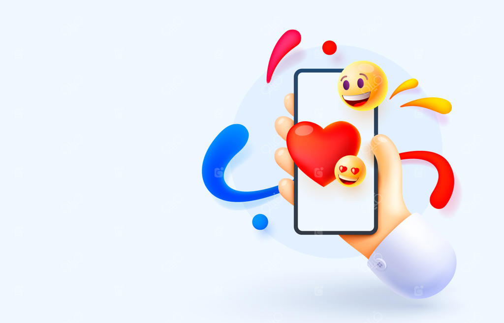 آیکون قلب شبیه به گوشی هوشمند برای بنر پیام‌دهی وب وکتور