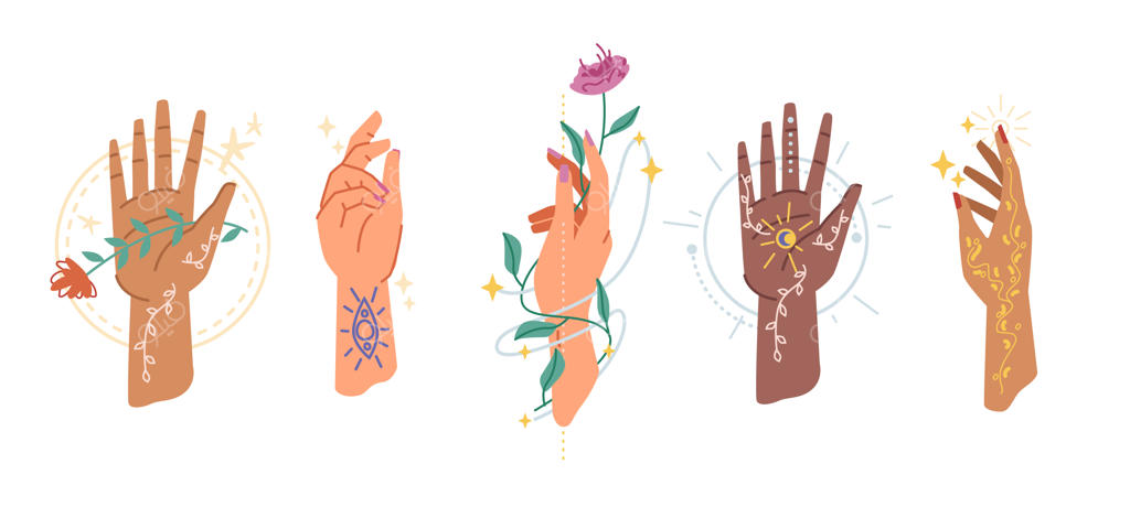 دستان جادویی و اسرارآمیز با گل‌ها و گیاهان شفابخش