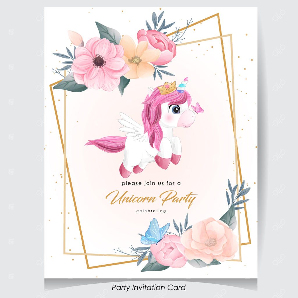 یونیکورن بامزه با طراحی آبرنگی