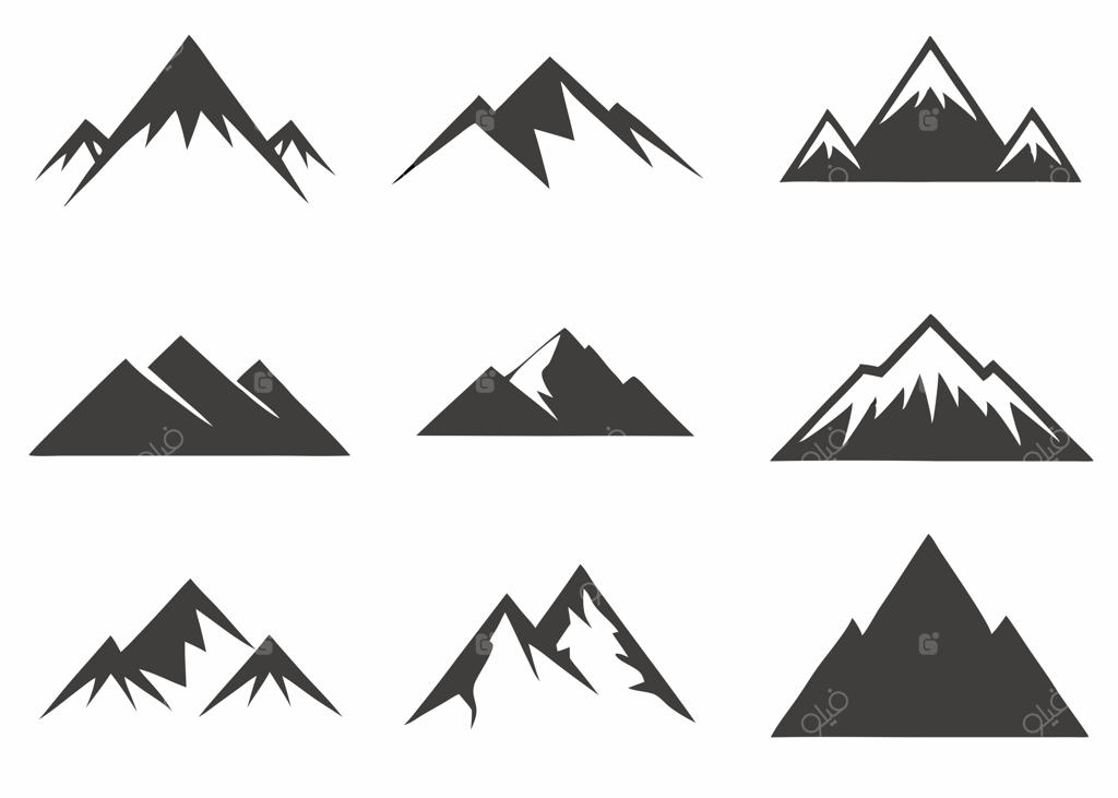 مجموعه سایه‌نمای کوه در پس‌زمینه سفید