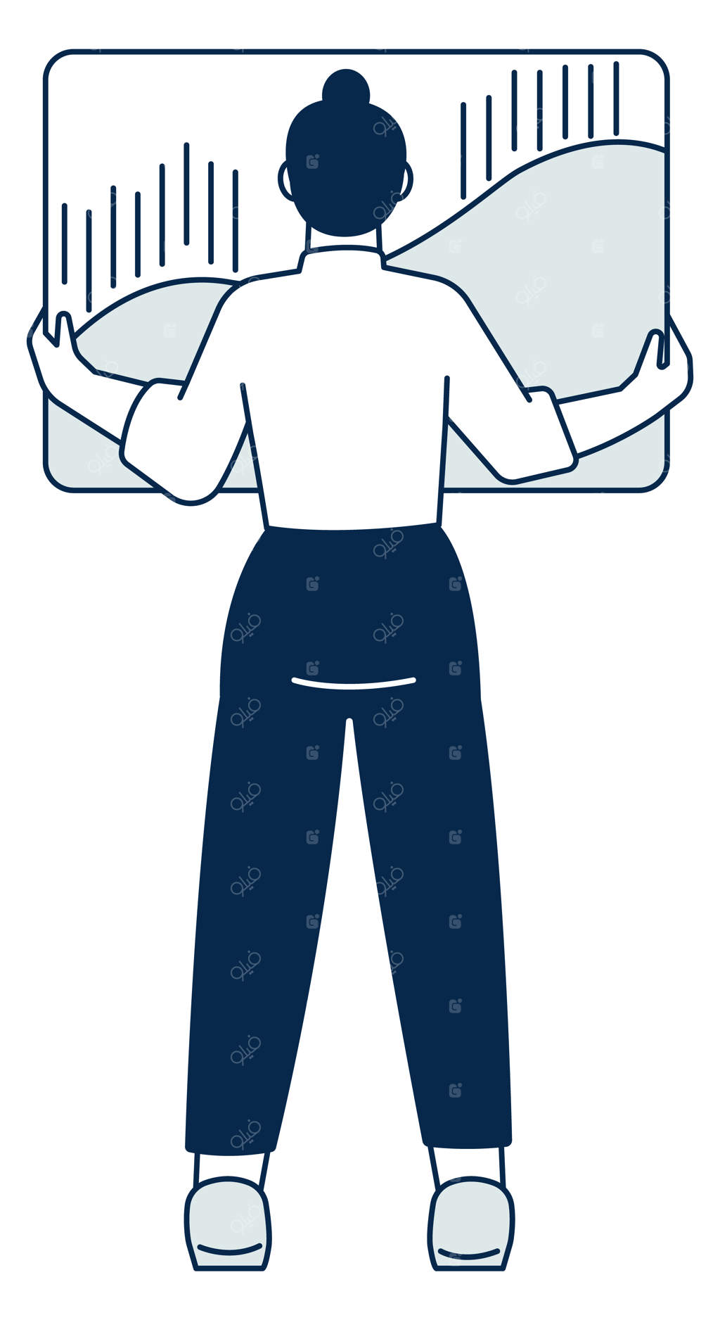 زنی با تابلوی نمودار آماری - آیکون گزارش کسب و کار