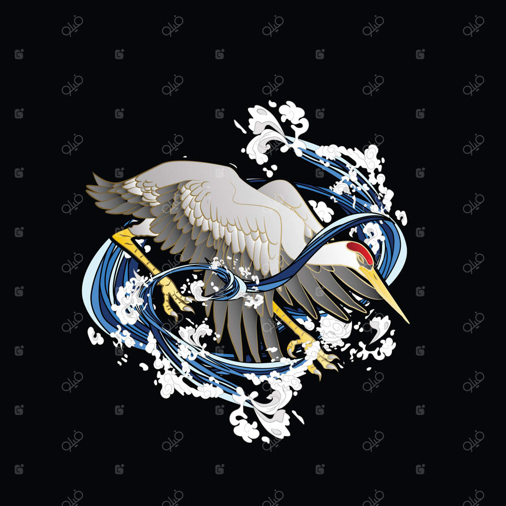 طراحی تصویر جرثقیل برای سوکاژان به عنوان لباس یا تی‌شرت و لوگوی سنتی ژاپن