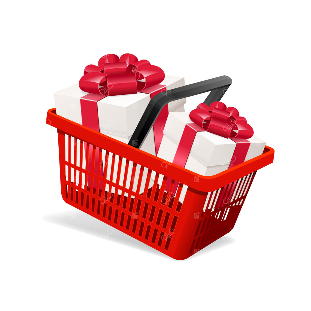 سبد و هدیه روی زمینه سفید