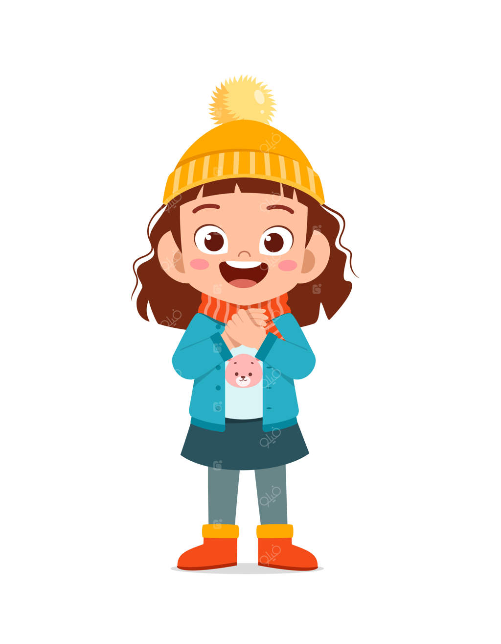 بچه کوچولوی ناز و خوشحال در فصل زمستان لباس گرم می‌پوشد و بازی می‌کند