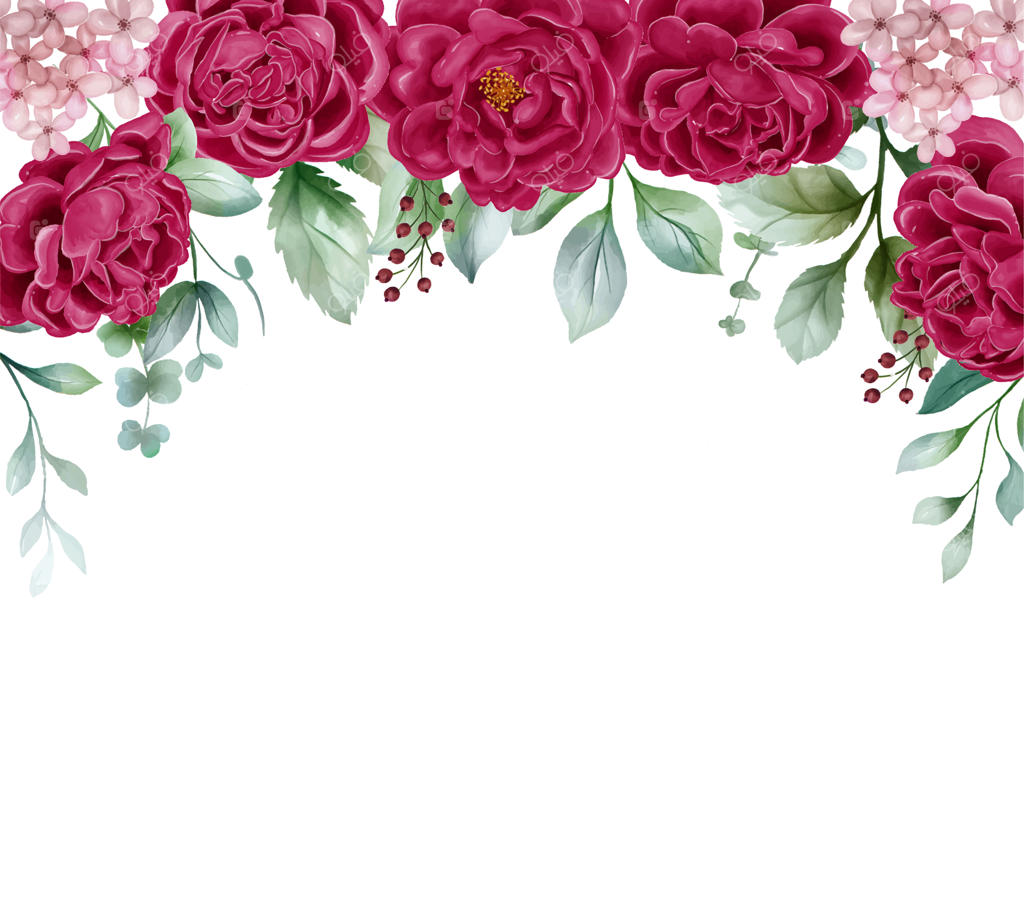 قاب گل صد تومانی مرجانی برای دعوتنامه عروسی: قاب گل با برگ‌ها و توت‌های گل صد تومانی روی زمینه سفید برای طراحی کارت و دعوتنامه‌ها