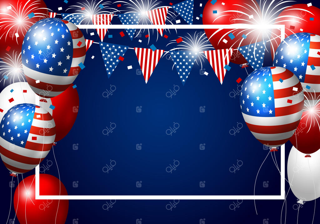 طرح بالن آمریکا با پرچم و آتش‌بازی